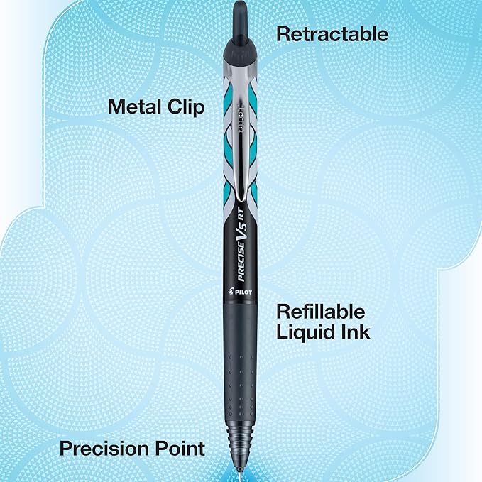 PILOT Precise V5 RT Refillable & Retractable Rolling Ball Pens,Extra Fine Point Pens,0.5 mm,Assorted,- Ideal for School,Journaling & Office Writing,5 Count (Pack of 2)