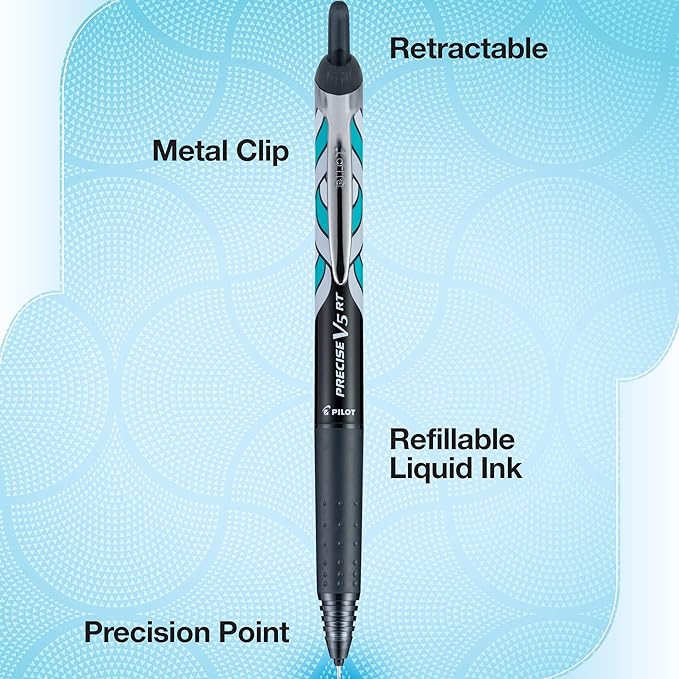 Pilot Precise V5 RT Refillable & Retractable Rolling Ball Pens, Extra Fine Point Pens, 0.5 mm, Assorted, Pack of 5 - Ideal for School, Journaling & Office Writing