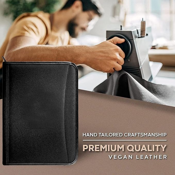 Zippered Portfolio Organizer/ A4 Refillable Lined Writing Notepad Folder Case/Fabric-Covered Padfolio Binder with Interior Storage Pocket for Men Women.
