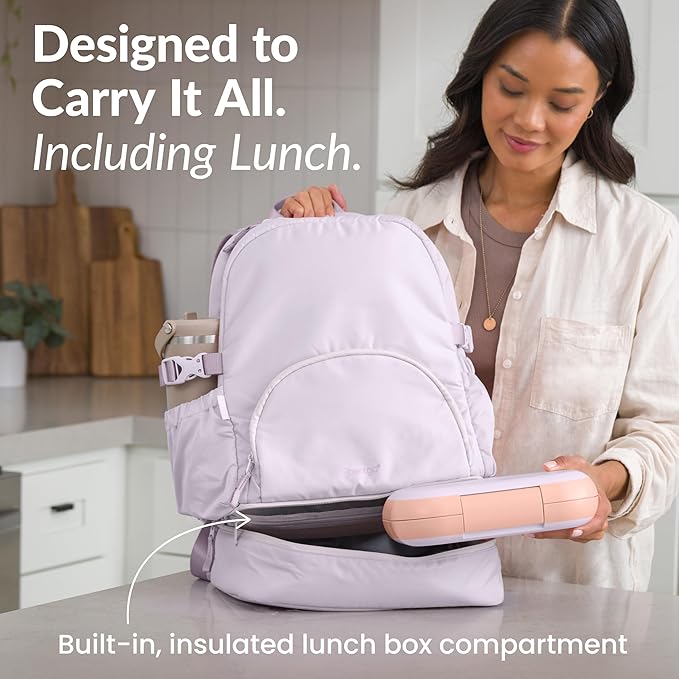 Bentgo 2-in-1 Adult Backpack & Insulated Lunch Bag – Lightweight, Water-Resistant Travel Backpack with 9 Compartments, Laptop Sleeve & Trolley Sleeve for Work & Everyday Use (Lavender)