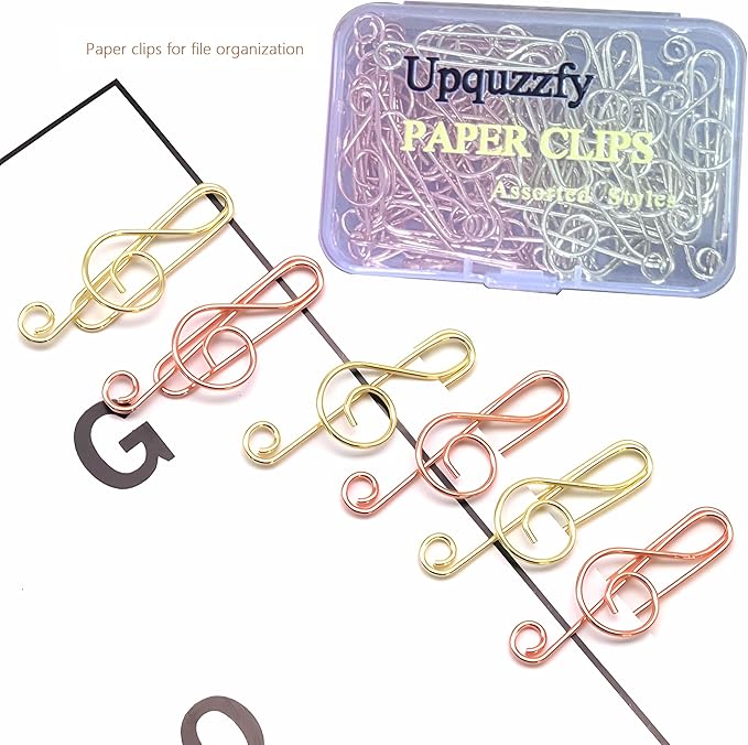 40 Pcs Note-Shaped Paper Clips - Fun Metal Paperclips Perfect for Office, School, Home File Organization, Wedding, Party Decorations, and DIY Crafts (Gold, Rose Gold)