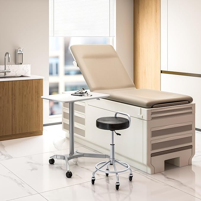 Seville Classics Airlift Height Adjustable Pneumatic Laptop Sit Stand Desk Mobile Rolling Cart, Computer Workstation for Home Office, Classroom, White, 28" Premium Desktop (New Model)