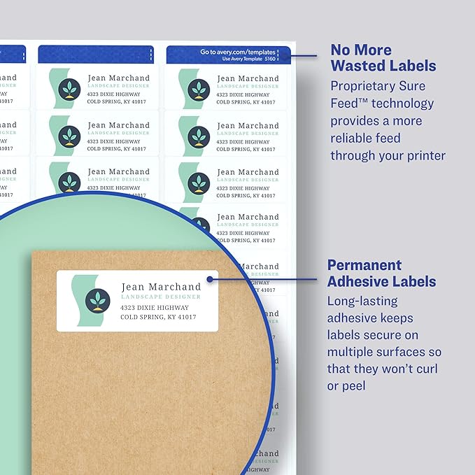 Avery Printable Easy Peel Address Labels, 1-1/3" x 4", Sure Feed, White, 2 Pack, 700 Labels Total (5642)