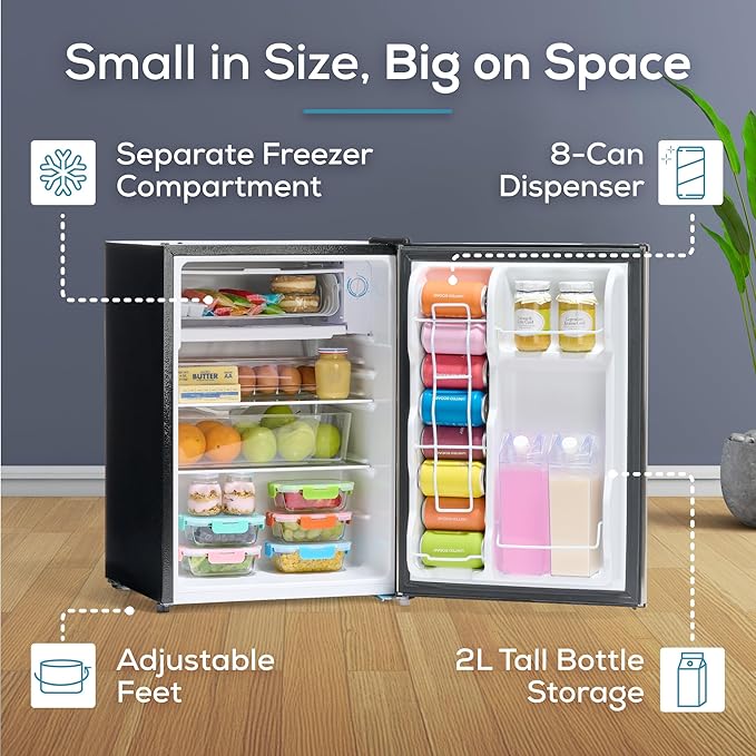 Igloo 2.6 Cu.Ft. Compact Refrigerator with Freezer, 2 Shelfs, Perfect for Homes, Offices, Dorms, Platinum