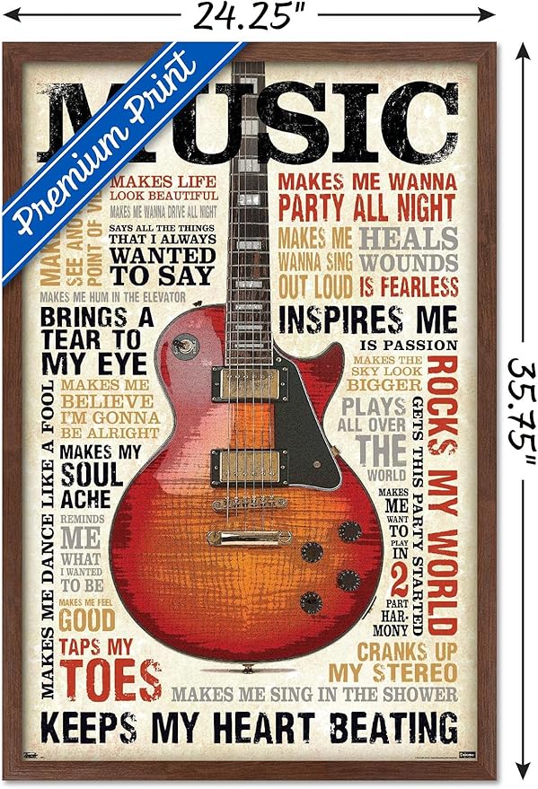 Trends International Music Inspires Me Wall Poster, 22.375" x 34", Mahogany Framed Version