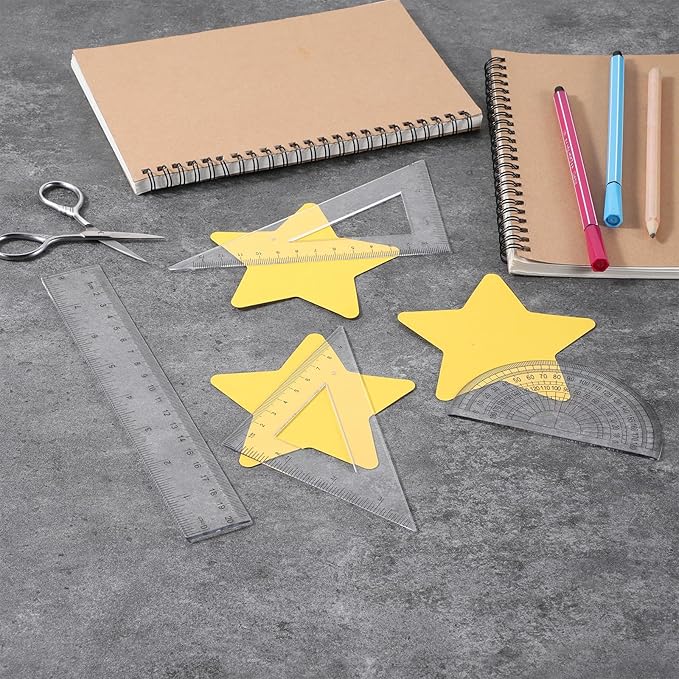 4 Pcs Transparent Plastic Ruler Kit, Math Geometry Set with 8 Inch Straight Ruler, Triangle Rulers, Protractor, Clear Measuring Tools for Office and Drafting