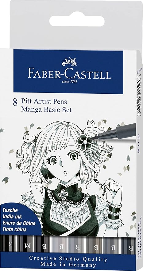 Faber-Castel PITT Artist Manga Pens, Shades of Gray, 8-Pack (167107)
