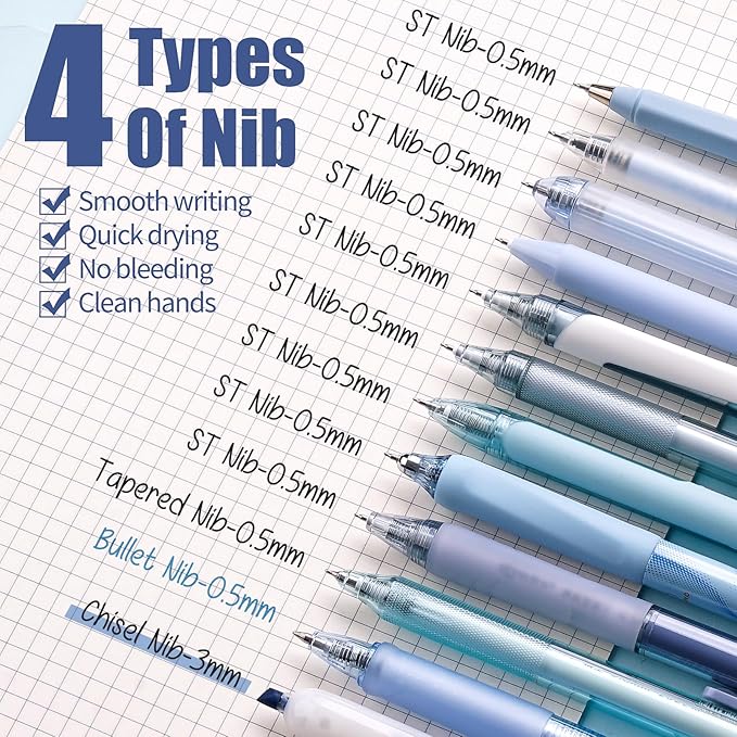Four Candies Ocean Series Gel Pens, Black & Blue Ink Journaling Pens with 0.5 mm Fine Point, Cute School Office Supplies Aesthetic Desk Accessories, Set of 12