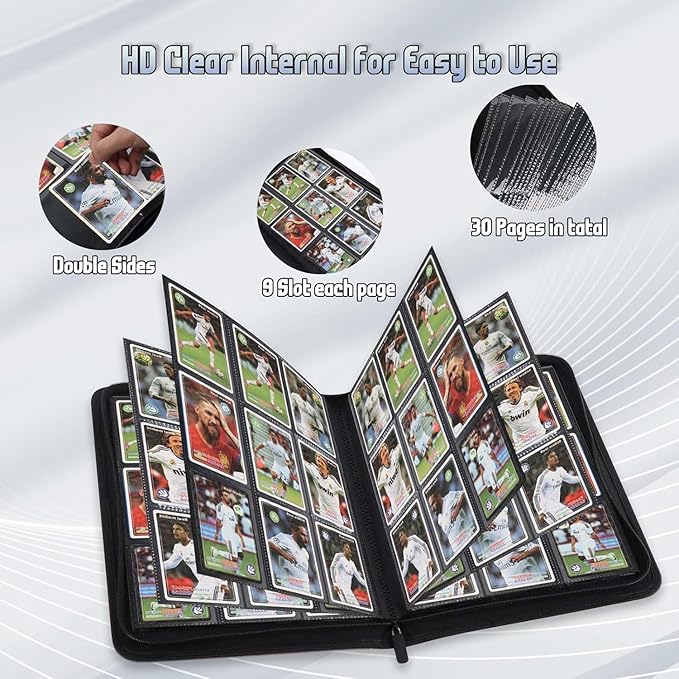 9 Pocket Card Binder - 540 Capacity with Zip Closure Premium, Double-Sided,Sturdy & Sleek PU Leather Protector for MTG, TCG, Sport & Collectible Cards (Dark blue)