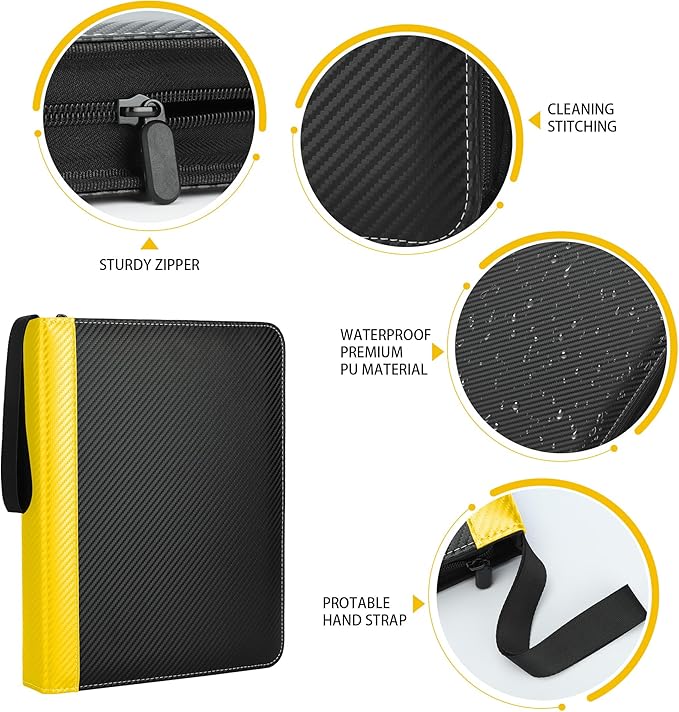 9 Pockets Trading Card Binder with Sleeves Card Organizer, 900 Double Sided Pocket PU Card Collection Binder, Baseball Binder,for Sports Card, MTG, TCG Yugioh Card (Yellow)