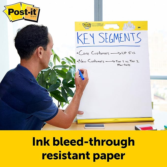 Post-it Super Sticky Tabletop Easel Pad, Great for Virtual Teachers and Students, 20 x 23 Inches, 20 Sheets/Pad, 1 Pad (563R), Portable White Premium Self Stick Flip Chart Paper, Built-in Easel Stand