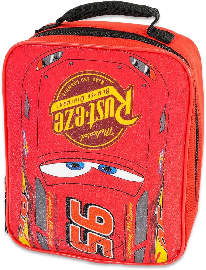 Disney Cars Backpack and Lunch Bag Set - Bundle with 16” Disney Cars Backpack, Lunch Box, Stickers, More | Lightning McQueen School Supplies for Kids