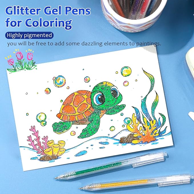 LET'S RESIN PAINT Glitter Gel Pens,18 Vibrant Colors Sparkle Gel Pen, Retractable Metallic Shimmer Pens for Adults Coloring Note Taking and Journaling Easter Basket Stuffers