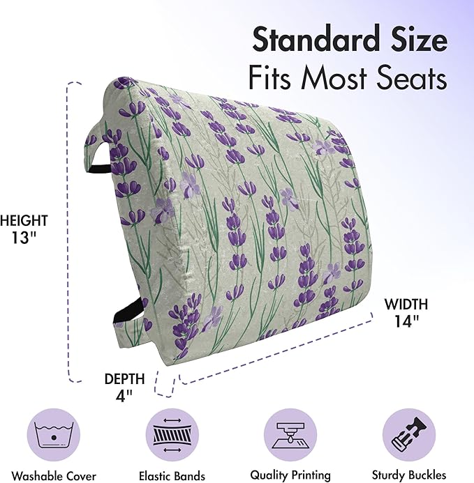Ambesonne Lavender Lumbar Back Support Pillow, Botanical Pattern with Fresh Herbs Aromatherapy Spa Theme, High Density Foam for Office Chairs Car Seats, 14" x 13", Pale Sage Green Violet