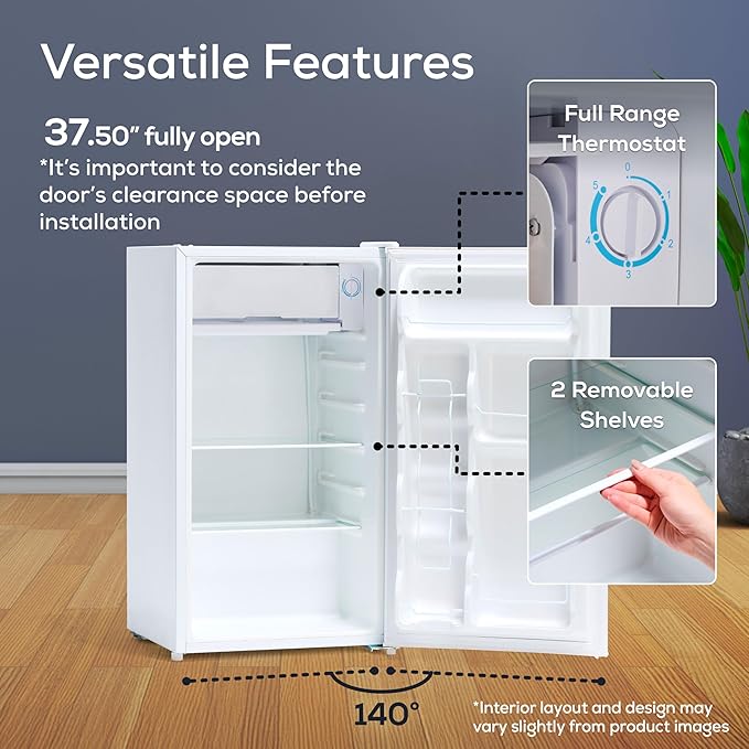 Igloo 3.2 Cu.Ft. Single Door Compact Refrigerator with Freezer, Slide Out Glass Shelf, Perfect for Homes, Offices, Dorms, White