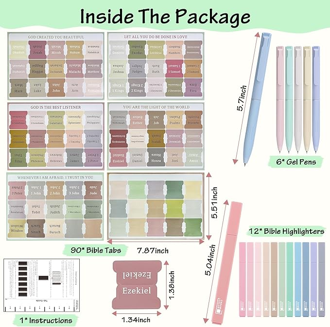 Bible Journaling Kit, 12 Pastel No Bleed Highlighters and 6 Color Pens & Laminated Tabs, Bible Study Supplies Essentials, Christian Gifts for Women