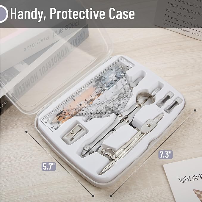 Mr. Pen- Geometry Set, 13 pcs, Compass for Geometry Compass, Geometry Kit Set with Shatterproof Storage Box, Math Compass, Geometry Set for School, Compass Math, Protractor and Compass Set, Grey