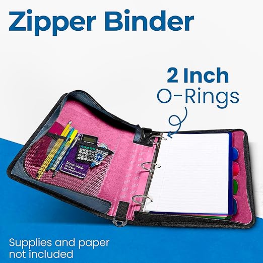 Case-it Classic Zipper Binder | 2-Inch O-Rings, 350 Sheet Capacity, Multiple Storage Pockets & Shoulder Strap | School & Office Organizer | D-251 Light Pink