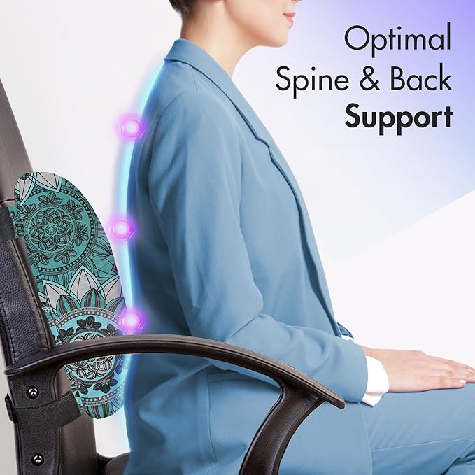 Ambesonne Mandala Lumbar Back Support Pillow, Hippie Oriental Abstract Motifs Traditional Round Spring Inspired Design, High Density Foam for Office Chairs Car Seats, 14" x 13", Taupe Black Turquoise
