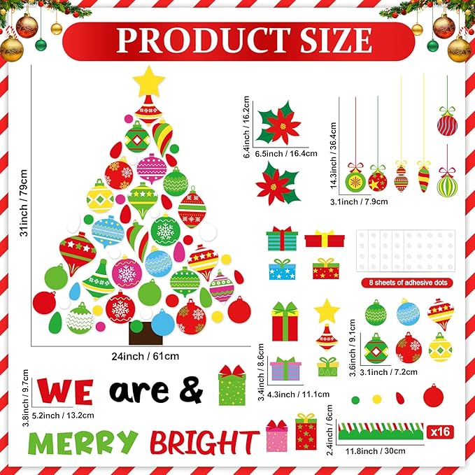 Christmas Religious Bulletin Board Decorations Set Xmas Tree with Hanging Ornaments Gift Boxes We are Merry and Bright Cutouts for Classroom Winter Holiday School Home Wall Party Decor Supplies