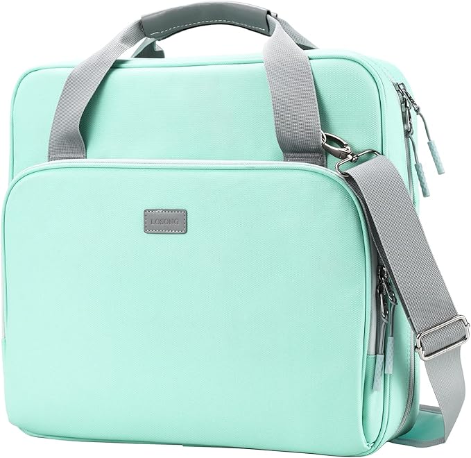 4 Inch 3 Ring Zipper Binder D-Ring, Multi-Pocket School & Office Binder Organizer, 800 Sheet Capacity, Compatible with 13-Inch MacBook (Patent Design Light Blue)