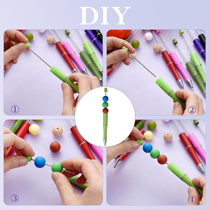 jiebor 30Pcs Halloween Beadable Pens Plastic Bead Ballpoint DIY Cute Cool Pens Black Ink for Women Men Bridal Graduation Gift Office Supplies Purple Green Red