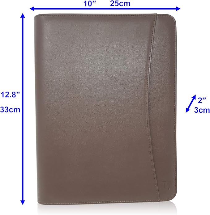 Customized Leather Portfolio Padfolio - Name/Logo Printed on Dark Brown Personalized Faux Leather Business Portfolio Binder & Organizer Folder with 10.5 Inch Tablet Sleeve