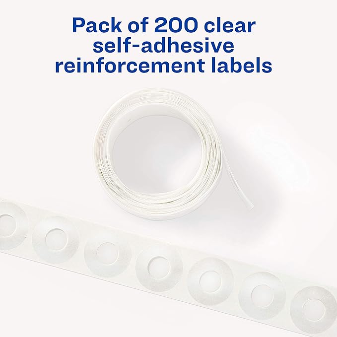 Avery Self-Adhesive Hole Reinforcement Stickers,1/4" Diameter Hole Punch Reinforcement Labels,Clear,Non-Printable,200 Labels (5721),(Pack of 2)