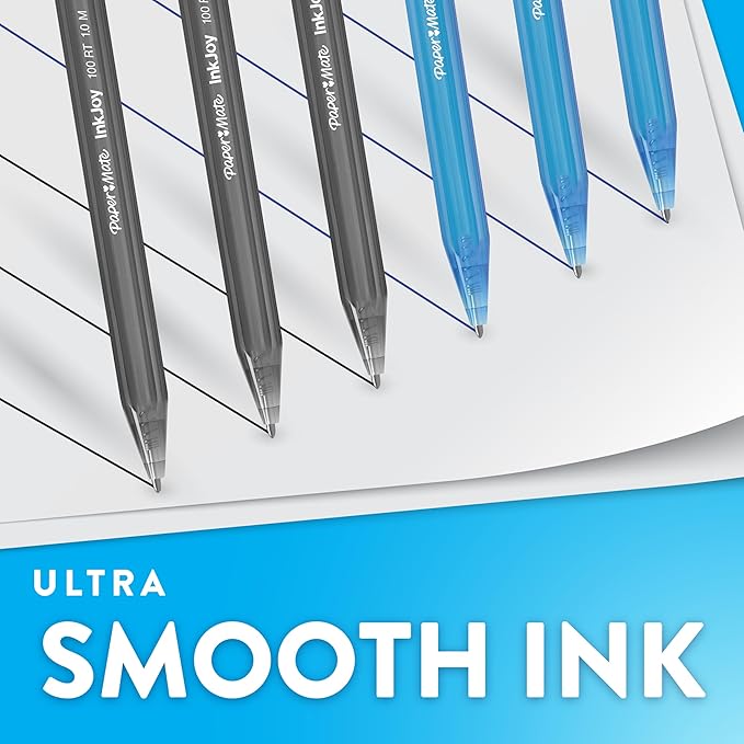 Paper Mate InkJoy 100RT Ballpoint Pens,Medium Point (1.0mm),Black & Blue Ink,- Bulk Pack for School,Home,Office,College,Note-Taking,72 Count (Pack of 2)