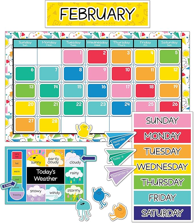 Carson Dellosa Happy Place 139 pc Set Calendar, Monthly Headers, Birthday, Holidays, Numbers Cover Ups, Seasons, Weather, and Days of The Week Chart for Classroom, Bulletin Board, Wall Decor