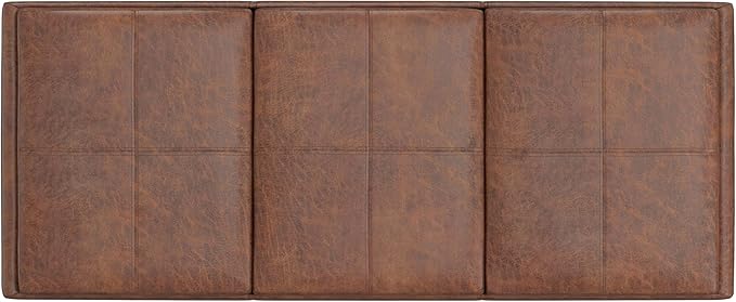 SIMPLIHOME Avalon Storage Ottoman - 42 inch Wide Upholstered Vegan Leather Rectangular Flip-Top Ottoman in Distressed Saddle Brown, Contemporary Coffee Table Ottoman for Living Room with Storage