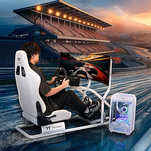 Thermaltake GR300 Racing Simulator Monitor Stand; Single Monitor or TV; 32" to 50" Screens; VESA Mounting; Powder Coated Steel; White; GSC-R3M-MDSLWH-01