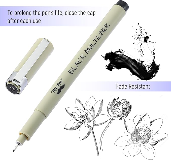 Mr. Pen- Drawing Pens for Artists, 0.25mm, 8Pack, Black, Artist pens, Micro Pens for Drawing, Ink Pens for Drawing, Sketch Pens, Micro Pen, Fineliner Pens, Bible Journaling Pens, Fine Point, Bible Pen