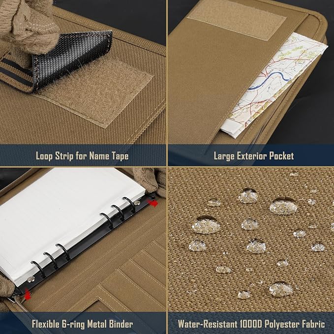 WYNEX Tactical Notebook Padfolio Ring Binder - Refillable A5 6-Ring Binder, Zip Hardcover Notebook with 80 Pages, Water-Resistant Notebook Cover for Planners, College, Office, Field, Gift
