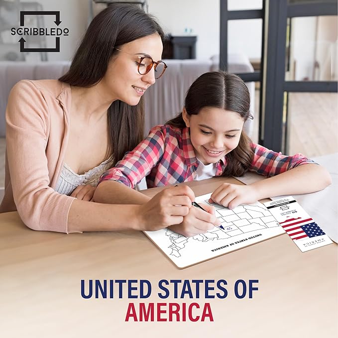 SCRIBBLEDO United States Map for Classroom Dry Erase Board for Kids Map of The United States 11”x14” White Board Teacher Student Classroom Learning Practice Travel USA Whiteboard