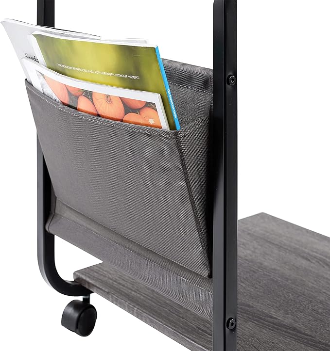 Seville Classics Airlift Height Adjustable Mobile Rolling Laptop Cart Computer Workstation Desk, Table for Home, Office, Classroom, Hospital, w/Wheels, Black, Tilt w/Side Table (28") (New Model)