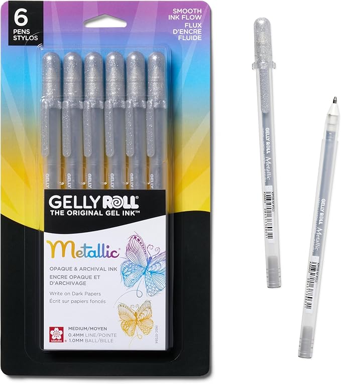 SAKURA Gelly Roll Metallic Gel Pens, 6 Piece Silver, 6 Pack