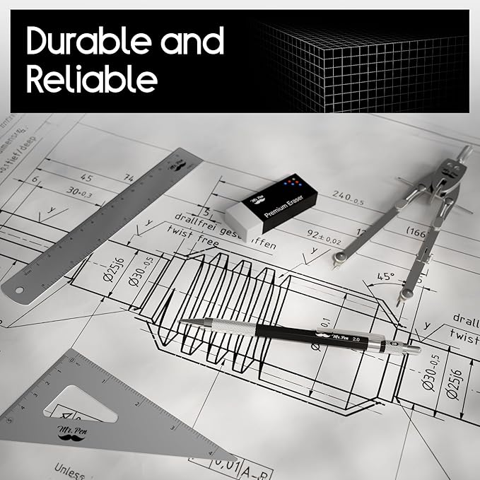 Mr. Pen- Professional Geometry Set, Silver Geometry Kit for Artists, Metal Rulers and Compasses, Mechanical Pencil Set, Drafting Tools & Drafting kits