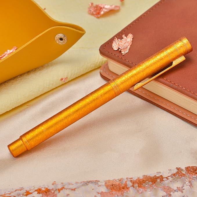 Hongdian 1851 Forest Fountain Pen Golden Ice Flowers, Extra Fine Nib Classic Design with Converter and Metal Pen Case