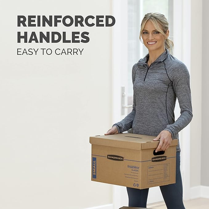 Bankers Box Medium Classic Moving Box 10 Pack, Reinforced Handles, Tape-Free Assembly, Box with Lid, 19-in x 14.5-in x 15.5-in (8817201)