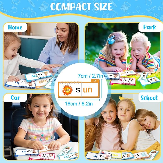 YOTOY 30 Read and Rhyme Flip Books, Word Family ABC Vocabulary Flashcards, Phonics Flash Cards, Kindergarten Sight Word - Learn to Read Activity Games, Toys for Kids Toddlers Ages 2 3 4 5 8 Years Old