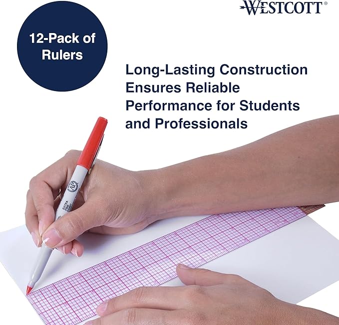 Westcott 8ths Graph Transparent Beveled Edge Ruler, Zero Centering Scale, Durable Laminated Finish,12-Inch, Office, Drafting, Sewing, Engineering, School Supplies (Pack of 144)