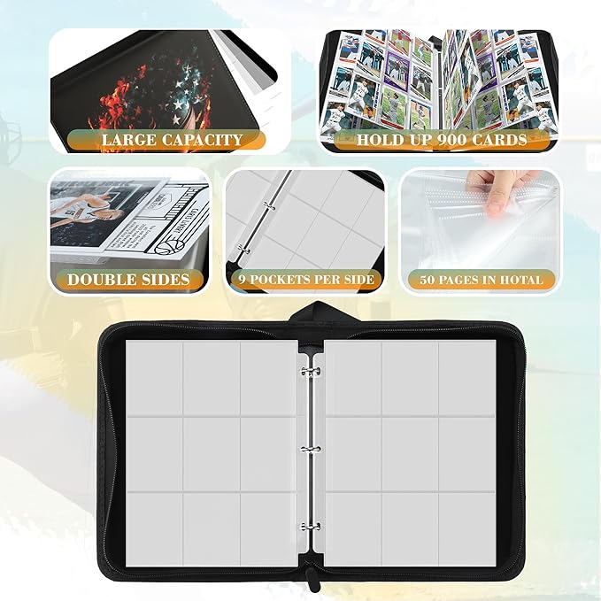 Rugby Card Sleeves Binder - 900 Pocket Sports Card Holder Compatible with Topps Baseball, Football, Rugby & More