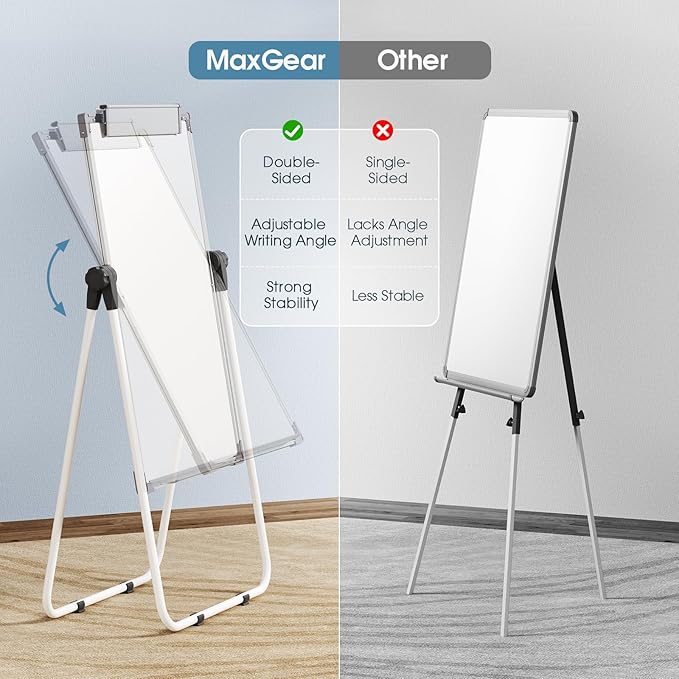MaxGear Easel Whiteboard with Stand, 36" x 24" Double-Sided Dry Erase Board Flip Chart, Height Adjustable,Foldable, Portable for Home Office Classroom Teaching