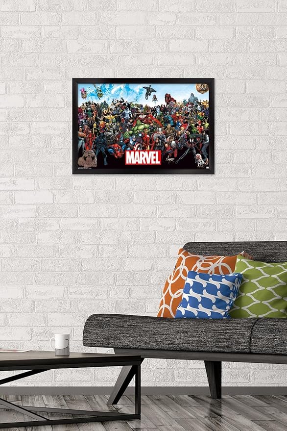 Marvel Comics The Marvel Lineup Wall Poster, 22.4L" x 14.7W", Black Framed Version