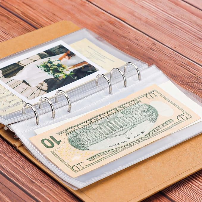 NatSumeBacis 20 A6 Binder Pockets Zipless Budget PP Double-Sided Envelopes Planner Insert Sleeves 3.5" x 7" Sheet Protectors for Cards Bills Photos Organizer (A6 1 Double-Sided Pockets)