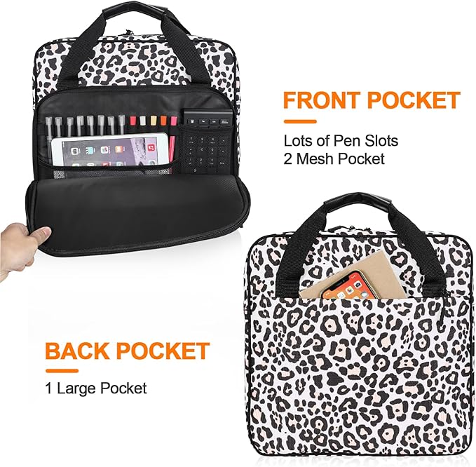 3 Ring Zipper Binder 2 Inch with Shoulder Strap 500 Sheet Capacity & Multi-Pockets for School and Office Binder Organizer, Compatible with 13-Inch MacBook/Tablet (Patent Design Leopard)
