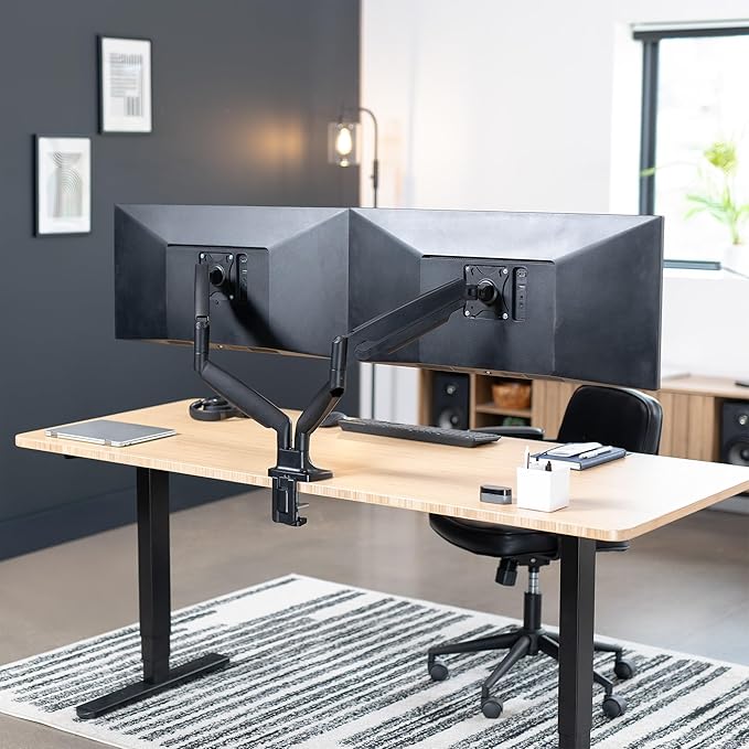 VIVO Premium Aluminum Heavy Duty Dual Monitor Arm for Ultrawide Monitors up to 40 inches and 30 lbs Each, Desk Mount Stand, Pneumatic Height, Max VESA 100x100, Black, STAND-V220Q