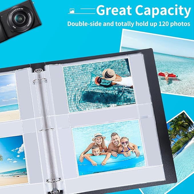 30 Pack Photo Sleeves for 3 Ring Binder - (4x6, for 120 Photos), Archival Page Protectors, Clear Plastic Refill Pages, Postcard Sleeves, Acid-Free