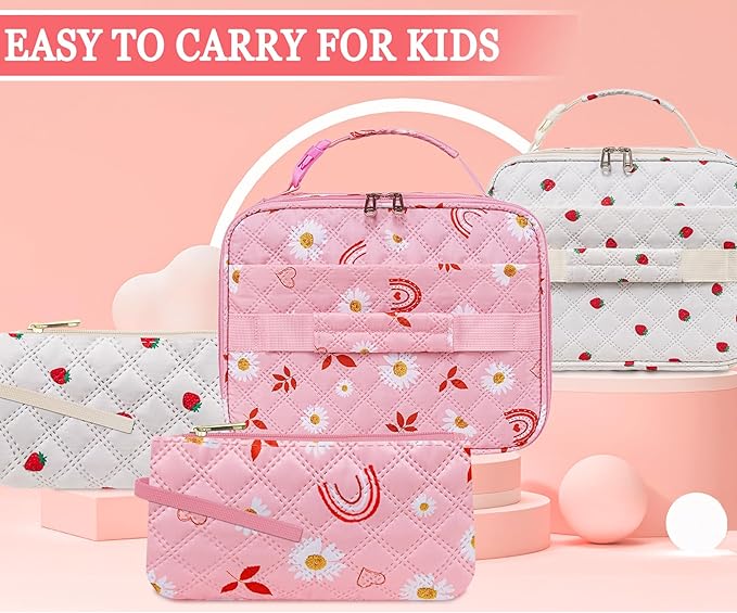 Rainbow Lunch Bag Pink for Girls Lonchera Para Niños Daisy Reusable Lunch Box with Reusable Snack Bag Back to School Lunch Kit